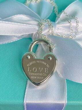 Tiffany & Co. New, Love Sterling Silver Heart Padlock Necklace. Authentic.